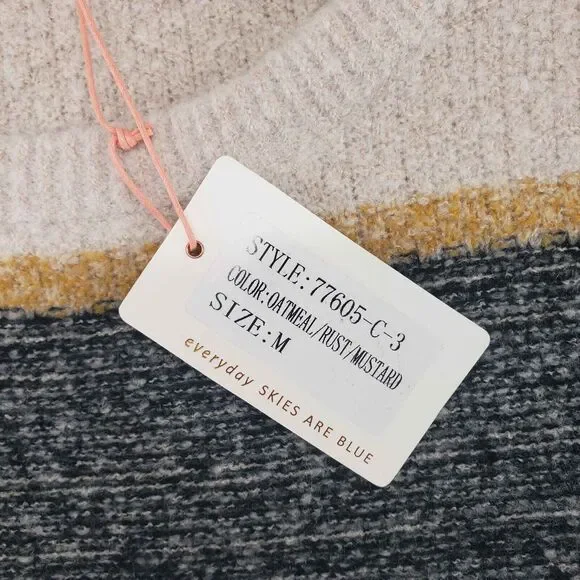 New! Skies Are Blue Marbled Colorblock Sweater Womens Medium Oatmeal Pink NWT - Picture 4 of 6